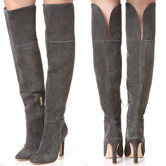 Joie Bentlee Dark Gray Suede Over The Knee Zip 4.25" Thick Heeled Boots 37 7 - Picture 12 of 14